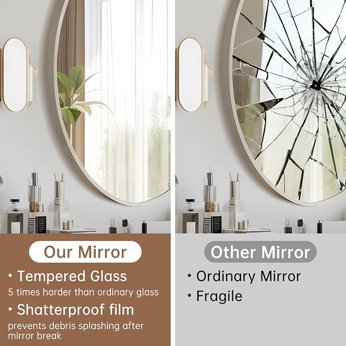 Oval Wall Mirror, 20"x28" Brushed Nickel Vanity Mirror, Bathroom Mirror of Metal Frame, Home Decorative Wall Mounted Mirror for Bathroom, Living Room, Entryway, Vanity