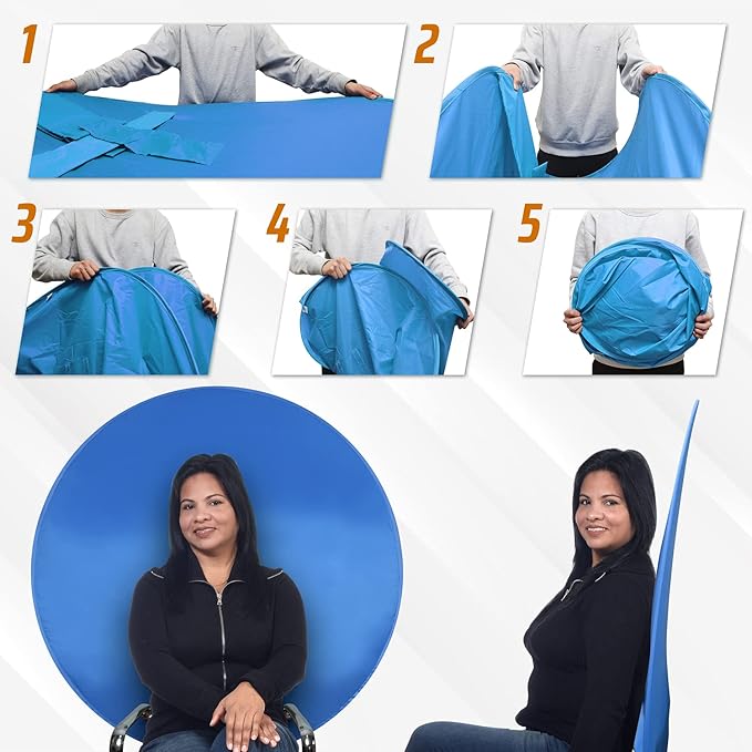 Webaround Big Shot 56" | Blue | Portable Collapsible Webcam Backdrop | Attaches to Any Chair | Wrinkle-Resistant Fabric | Ultra-Quick Setup and Takedown | Perfect for Zoom, Webex, Teams, etc.
