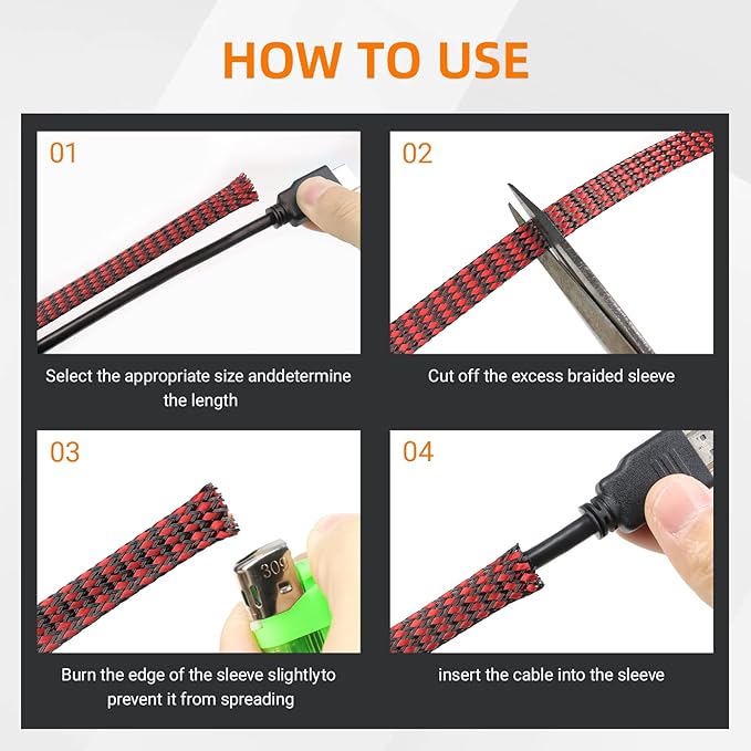 Braided Expandable Cable Sleeve, 25ft PP Cotton and PET Braided Cable Management, Flexible Mesh Wire Loom and Cable Protector for TV, Computer, Home Theater, Automotive (Red, 5/16")