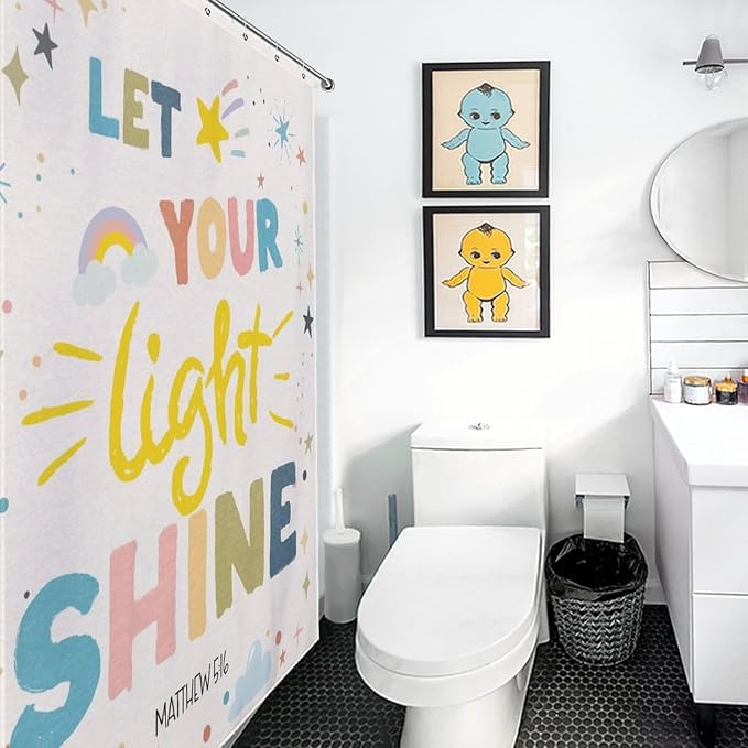 Rainbow Shower Curtain, Boho Cute Inspirational Motivational Quotes Rainbow Colorful Pastel Baby Kids Girls Waterproof Fabric Bathroom Shower Curtain Set with Hooks, 72"x72" Inch