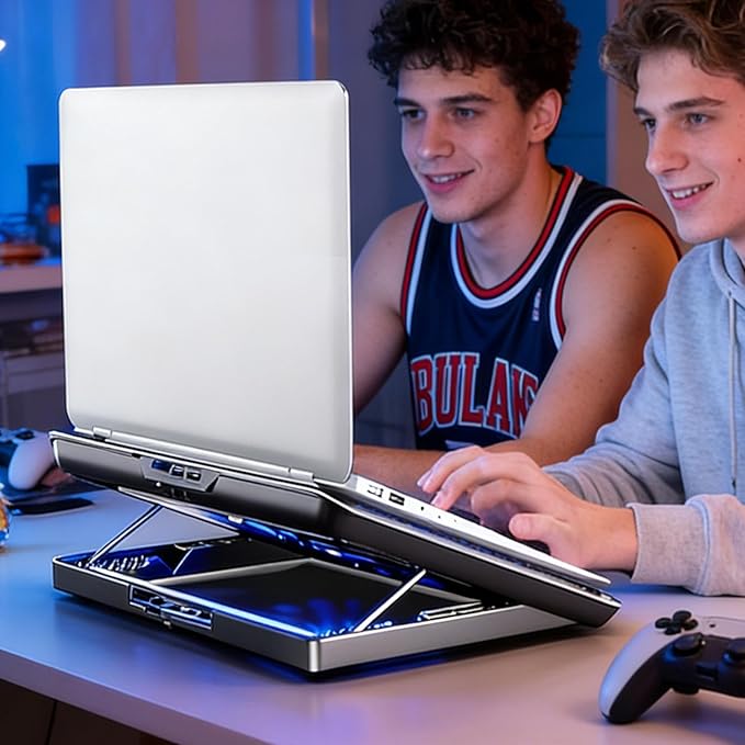 Adjustable Laptop Cooling Pad - Quiet Aluminum Alloy Fan Riser Base, High Airflow Computer Cooler, Ergonomic Design, Ideal for Laptops, Keyboard, Phone, Tablet, Books, Home, Workplace, Dormitory Use