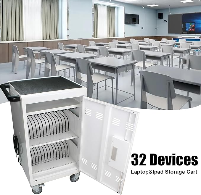 Laptop and Tablet Storage Cart,with Combination Lock Mobile Charging Cabinet for Up to 30 Unit,with Charging Port Screen Size Up to 16.3",Charging Cart for Tablets,Laptops,Suitable for School,Business