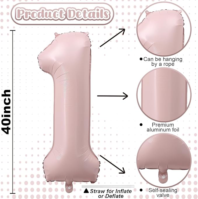 Pastel Pink 17 Balloon Number for Girls, 40'' Self Inflating Number 17 Balloons, Big Light Blush Pink Foil 1 & 7 Helium Balloon 17 for Women Boho Coquette 17th Birthday Party Anniversary Decorations