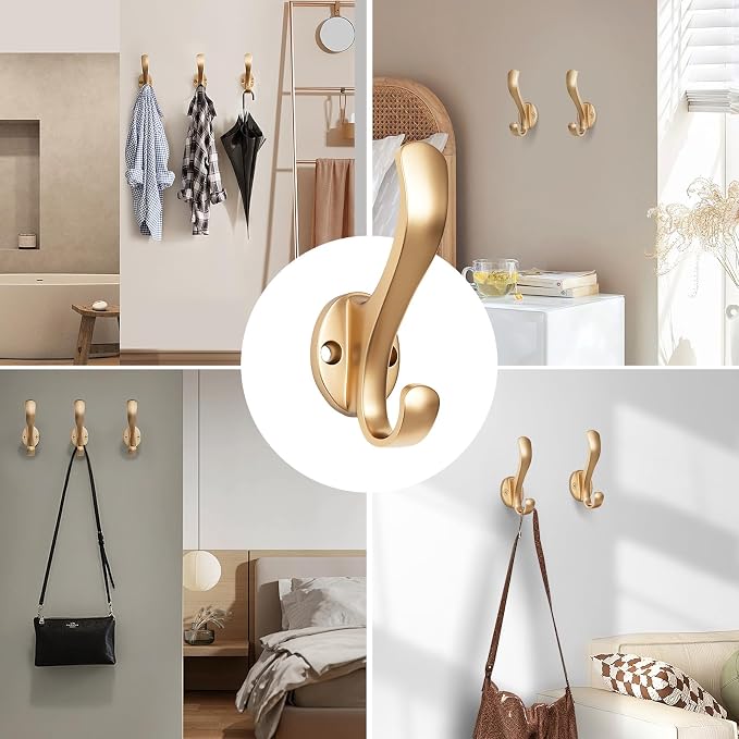 Coat Hooks Heavy Duty - Easy to Install Metal Towel Hooks Fashionable Wall Hooks for Hanging Hat, Towel, Key, Robe, Scarf, Bag, Cap (8 PCS Gold)