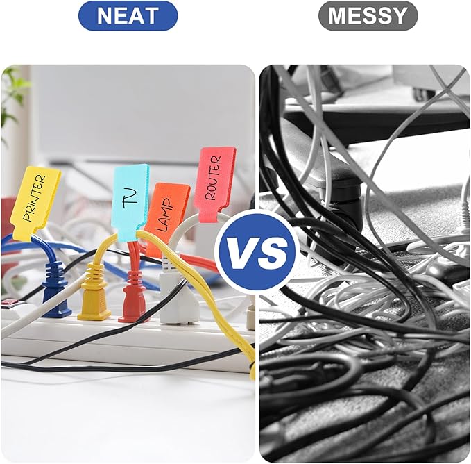 40 Pack Cable Labels Tags, Multi-Color Write On Wire Cord Tags and Charger Labels Waterproof for Cable Management and Identification Electronics (Rectangular)