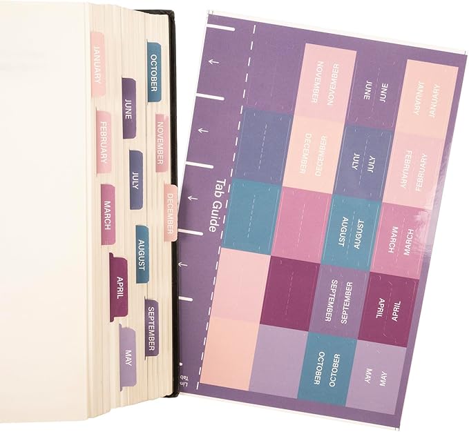 Lumintutu Laminated Planner Monthly Stickers,40 Adhesive Plan Tabs Accessories for Notebooks (2 Sets 12 Month Tabs and 16 Blank Tabs), Calendar Monthly Divider Set (Purple & Pink)