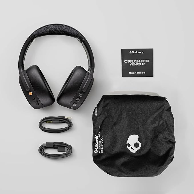 Skullcandy Crusher ANC 2 Wireless Over-Ear Bluetooth Headphones with Multi-Sensory Bass, Active Noise Cancelling, Up to 60 Hours Battery, Microphone for iPhone Android - Preppy Blue