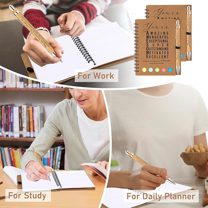 Jetec Inspirational Notebooks Bulk Spiral Notebook with Sticky Notepad Motivational Pens Valentines Day Gifts for for Employee Coworker Nurse Staff Teacher Nurse Volunteer(25 Sets,Amazing)