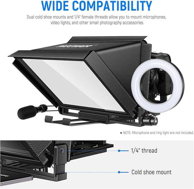 NEEWER X12 14" Aluminum Alloy Teleprompter Compatible with iPhone iPad DSLR Cameras Phone Tablet with Remote Control Carry Case Cleaning Cloth, APP Control for iOS/Android Online Teaching/Streaming