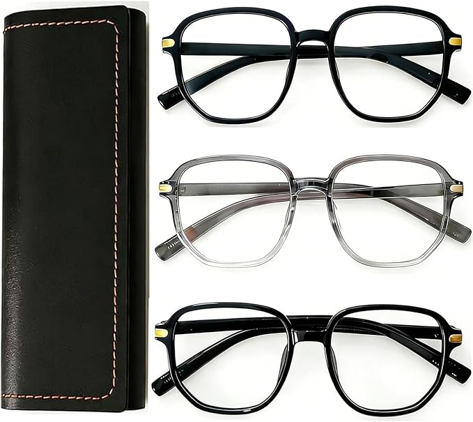 JCBCKJ Blue Light Blocking Glasses 3 Pack TR90 Computer Glasses for Men Women Anti Eye Strain Classic Colors Pure Black Transparent Grey Matte Black