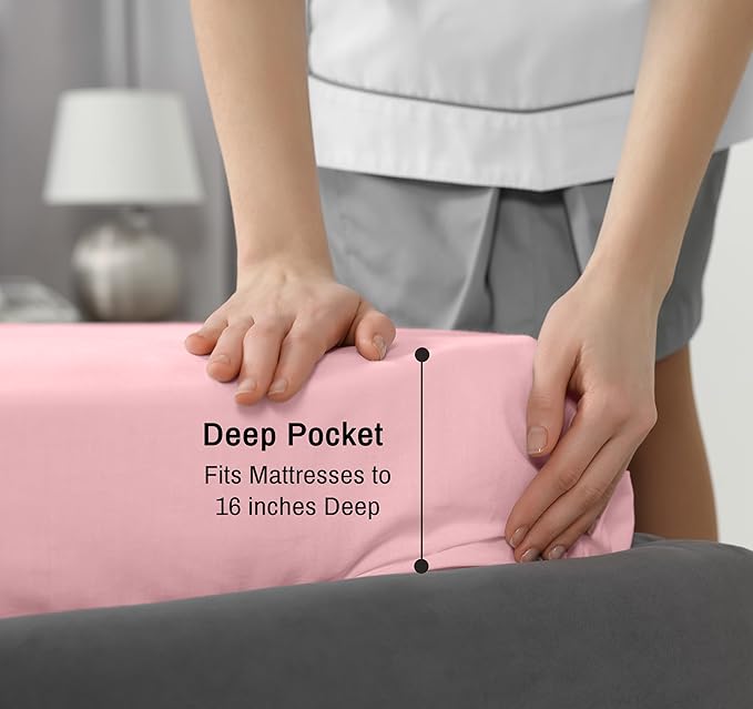 RUVANTI 100% Cotton Sheets Queen Size Set, 4 Pieces, Soft & Breathable Percale Weave Bedding, Deep Pocket 16", Hotel Standard, Crisp Cool Feeling, Durable, Perfect Dyed Bed Sheet, Bridal Rose