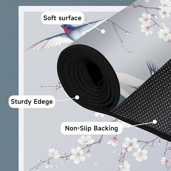 Cherry Blossom Area Rug 3D Swallow Sakura Floral Rugs for Entryway Bedroom Living Room Kitchen Home Decor Soft Non Slip Indoor Carpet Washable Low Pile Floor Mat,6'x9'
