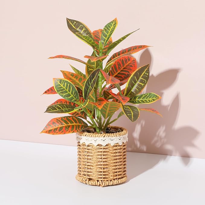 Nubry Fake Plants Artificial Potted Plants with Weaved Pot for Shelf & Table Desk | Perfect for Home Office Bathroom Farmhouse Room Coffee Table Decor 10‘’