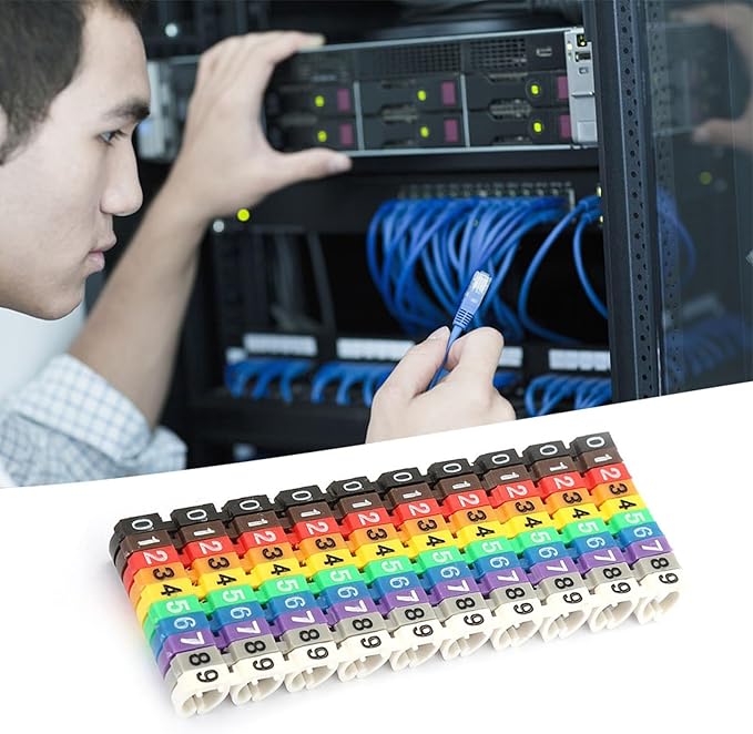 Wire Number Tube Cable Marker, 0.3 x 0.2in Colorful Clip on Wire Marker, Digital Number Wire Numbering Marker, Plastic Cable Numbering Marker Tube for Wires Management, 100Pcs