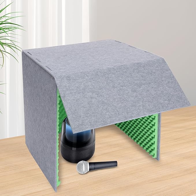Desktop Soundproof Cover, Portable Vocal Recording Booth Isolation Booth Small Music Recording Studio Vocal Sound Absorbing Shield Sound Proof Foam Panels for Offices,Home,Recording Studios (Green)