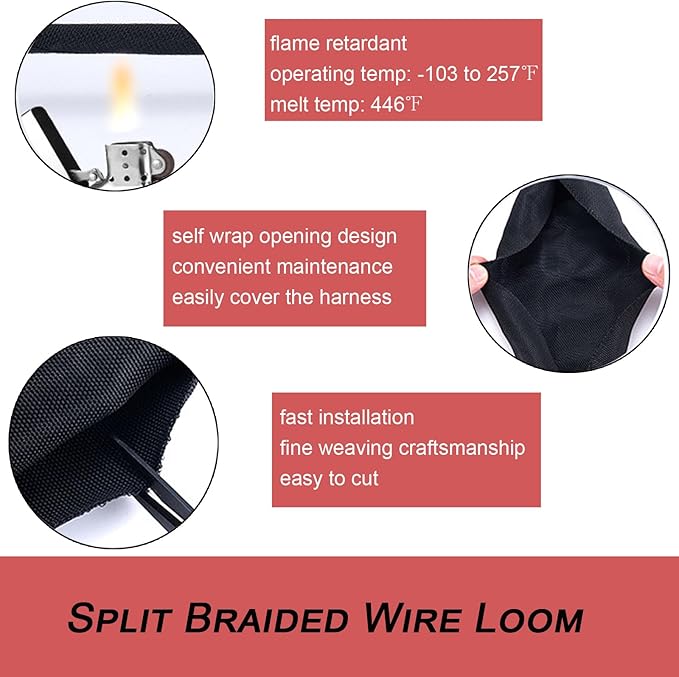 Split Mesh Cord Sleeve Loom Tubing Cable Cover Braided Cable Management Auto Protective Wire Harness Wrap Self Wrapping Woven 1"-16ft