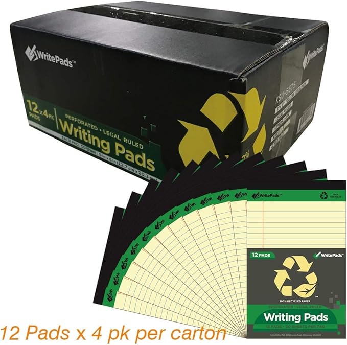 KAISA Legal Pad Writing Pads, 5"x8" Legal Ruled, 8.5"x11.75" Wide Ruled, 56GSM Paper Notepads, 12pads (Canary 48pad, 5x8inch)
