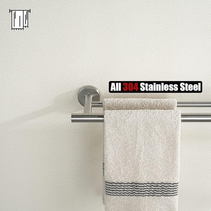 JQK Double Bath Towel Bar, 20.5 Inch 304 Stainless Steel Thicken 0.8mm Towel Rack Bathroom, Towel Holder Brushed Finished Wall Mount, Useable Length 18 Inch 2 Pack, TB100L18-BN-P2