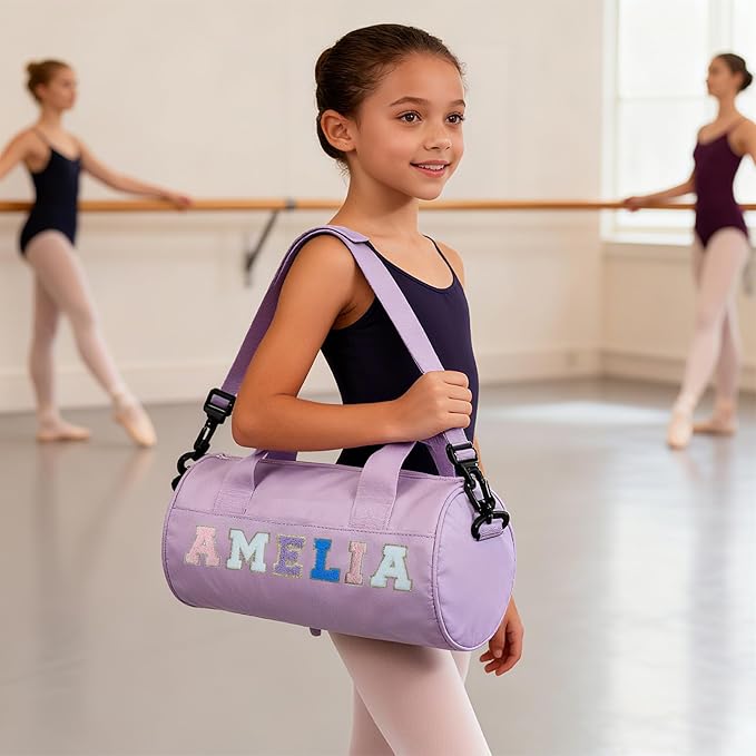 Personalized Dance Ballet Bag for Girls Small Travel Duffle Sport Gym Bag for Kids Weekender Overnight Bags Customized Birthday Gifts for Girls Dancer Students White