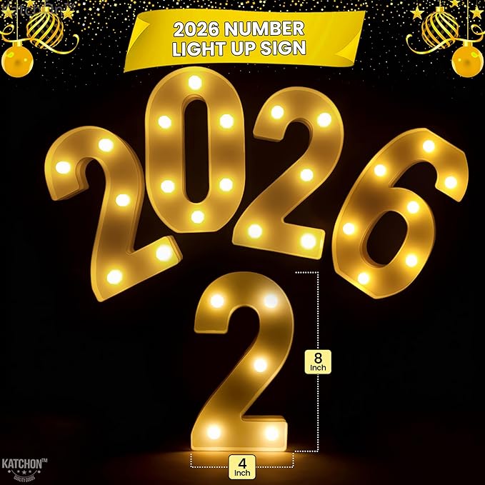 KatchOn, LED Light Up Numbers 2026-8.2 Inch, Light Up 2026 Sign | 2026 Number Light Up Sign for Happy Happy New Year Decorations 2026 | LED Happy New Year 2026 Sign