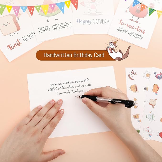 40 Birthday Cards with Envelopes & Stickers Set, 4"x6" Funny Bulk Birthday Card 20 Unique Designs Cute Handmade Greeting Card for Kids, Women, Friends, Family, Work & Office