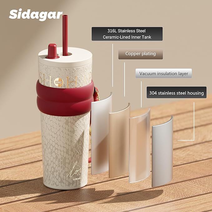 24 oz Tumbler with Lid and Straw, Insulated Coffee Mug Leak Proof, Portable Iced Travel Water Bottle, Reusable Thermal Coffee Cup, Gifts for Women, Pearl White