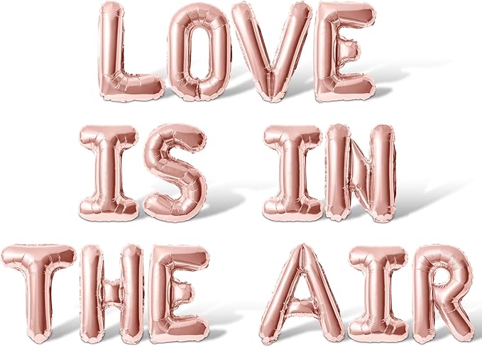 Letter Balloons - LOVE IS IN THE AIR 16" Inch Alphabet Letters Foil Mylar Balloon Valentines Day Party Banner (Rose Gold)