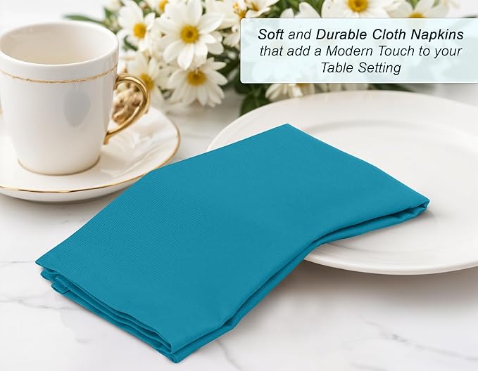 Zoyer Cloth Napkins Set of 4, 18x18 Inches Cotton Enrich Napkins Cloth ‎Washable, Soft & Durable Dinner Napkins for Parties, Wedding, Christmas, ‎Thanksgiving & Everyday Use - Teal