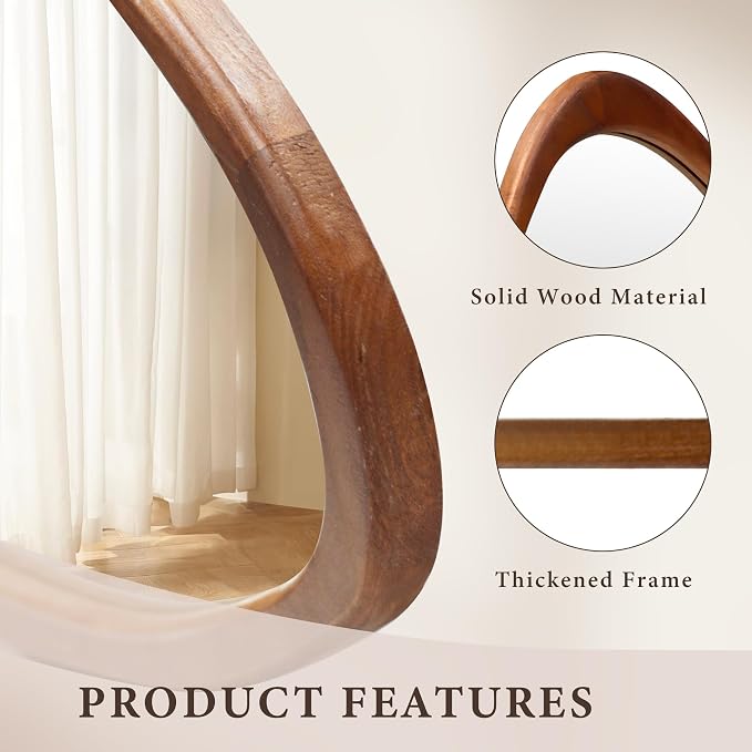 30''x20'‘Asymmetrical Mirror with Wood Frame, Small Irregular Wall Mirror Odd Shaped Mid Century Modern Mirror Decor for Bedroom Living Room Entryway Hall