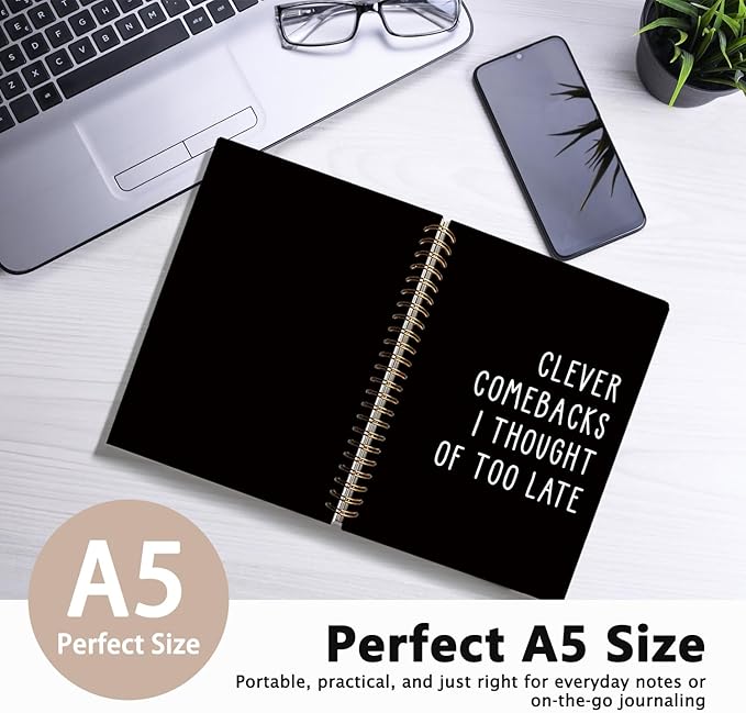 LIANGW Funny Notebooks Journal, Clever Comebacks Notebooks for Work, Funny Office Gifts for Coworkers, Funny Notebooks for Work, Office Humor Gifts, Black Hardcover Spiral Notebook 5.5x8.3 Inch
