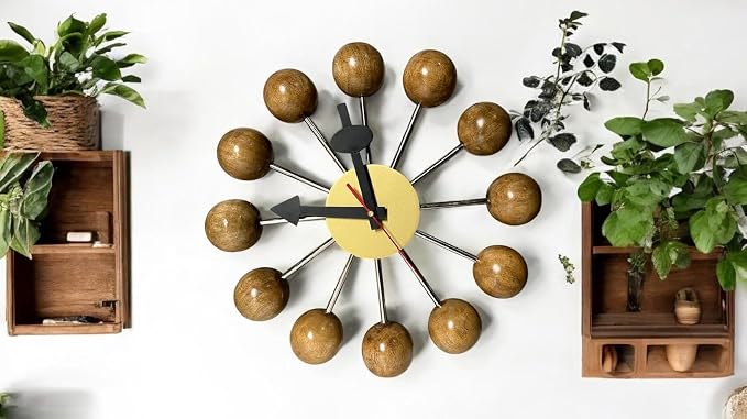 Mid Century Modern Ball Clock: George Nelson Style Wood Wall Decor (Natural, 20 Inch)