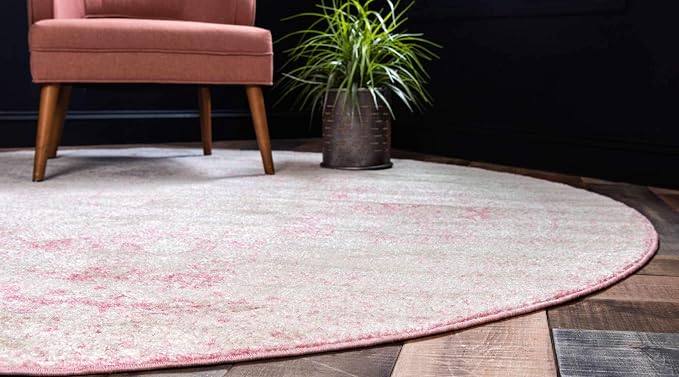 Unique Loom Bromley Collection Area Rug - Wells (8' Round, Pink/ Ivory)