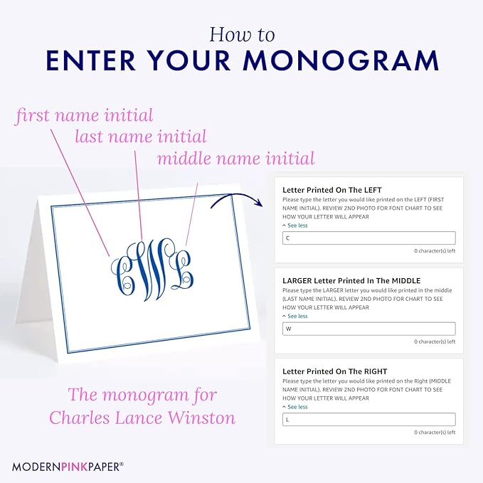 Classic Monogram Stationary Set FOLDED NOTE CARDS, Personalized Stationary Set, Personalized Monogram Stationery, Your Choice of Colors and Quantity