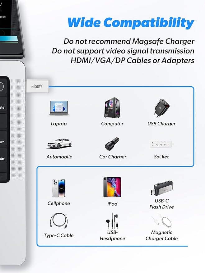XAOSUN 10Gbps USB to USB C Adapter 3 Pack, 3.1 USBC Female to USB Male Adapter, One-Sided SuperSpeed Data Sync, 100W Fast Charging for iPhone 16 15 14 13, Laptop, Charger, Quest Link, etc, Sliver
