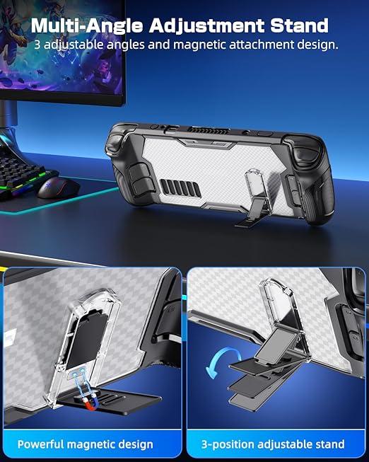 Accessories for Steam Deck & OLED, TPU Soft Cover with 3-Level Adjustable Magnetic Kickstand, Type C Adapter, 8 Thumb Grip Accessories for Steam Deck OLED with 2pcs HD Screen Protectors