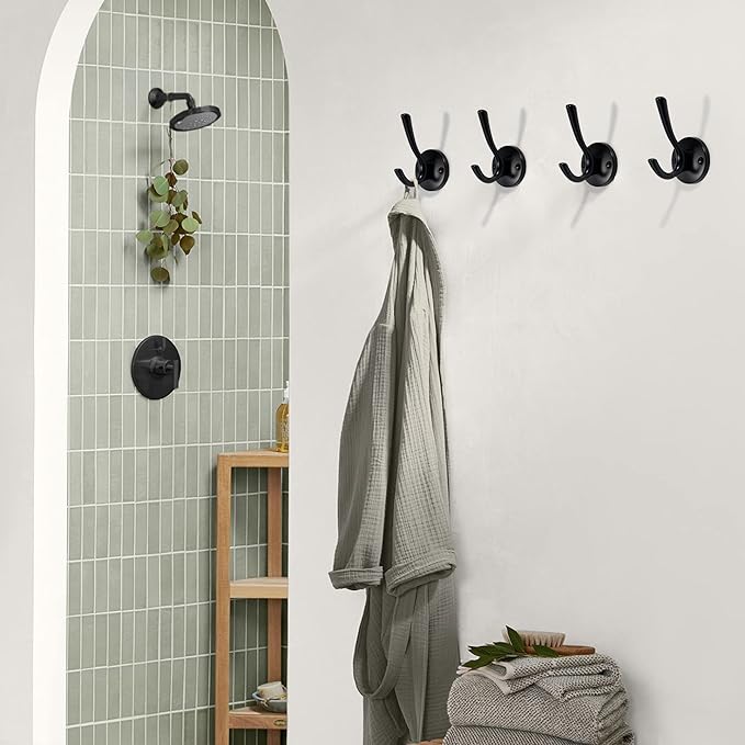 TUNNY 5 Pack Round Coat Towel Hooks - Matte Black Coat Hooks for Hanging Coats Towel Hooks for Bathroom Wall Mounted Zinc Alloy Bath Towel Hooks Robe Clothes Hook Holder Heavy Duty Wall Hooks