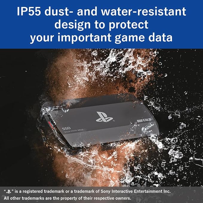 BUFFALO External SSD 4.0TB Officially Licensed Product, Compatible with PS 5 / PS 4 Consoles - USB3.2 Gen2 Type A and C - Portable Anti Shock IP55 Dust and Water Resistant SSD-PHO4.0U3B