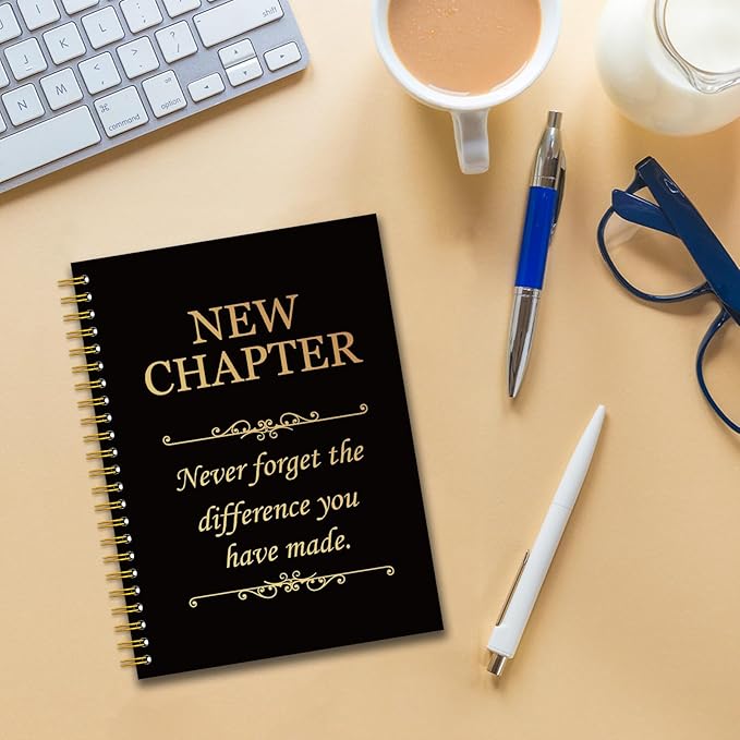 YAZMEEN New Chapter Black Gold Spiral Notebook（160 Pages） Never Forget The Difference You Have Made Blank Hardcover Notebook Thank You Gift Retirement New Job Going Away Gift for Coworker Boss Friend
