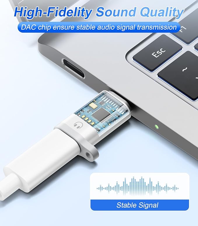 Lightning to USB C Audio Adapter for Heaphones Support Line Control, 2 Packs USBC Male to Lightning Female Earbuds Adapter, Not for Charging/Data Transfer, USB-C for Apple iPhone 17 16 15/iPad
