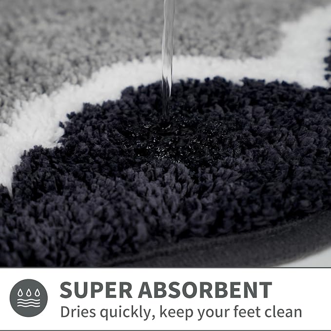 Scalloped Black Small Bathroom Rugs Mat,Non Slip Absorbent Quick Dry Bath Mats for Shower Room,Plush Microfiber Bath Rug for Bathroom Floor Washable Carpet for Shower Tub Sink Bedroom,16"x24"