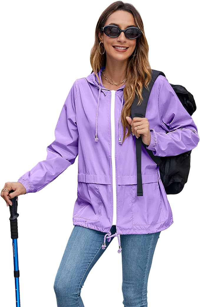 Hount Women's Lightweight Hooded Raincoat Waterproof Packable Active Outdoor Rain Jacket (S-3XL)