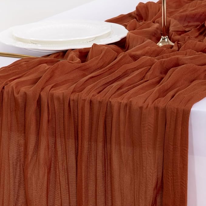 Socomi 10pcs Terracotta Fall Thanksgiving Cheesecloth Table Runner Boho Rustic Gauze 120 inch 10FT Cheese Cloth Runner for Wedding Party Baby Shower Birthday Home Decor Holiday Decorations