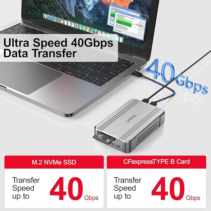 Unitek 40Gbps CFexpress 4.0 Type B Card Reader and M.2 PCIe&NVMe SSD Adapter/Reader, USB4.0 CF Express Reader for CFexpress Type B, PCIe4*2, Fast Transfer for Professional Filmmakers and Photographers
