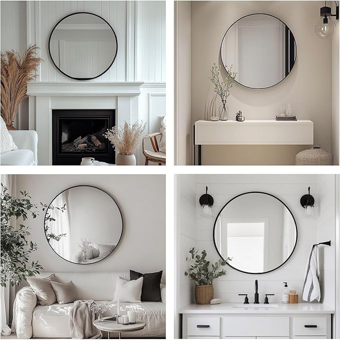 Oruii Round Mirror 30 inch, Large Black Circle Mirror Metal Frame, Large Black Circular Mirrors for Living Room, Dining Room, Entryway, Hallway, Foyer, Bathroom, Wall