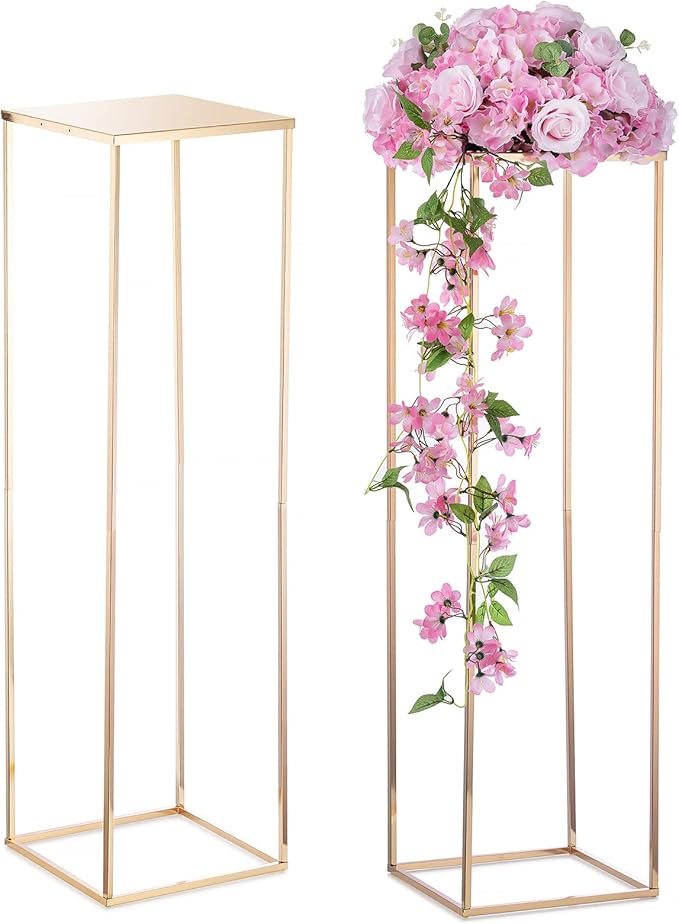 NUPTIO Gold Vases for Centerpieces Wedding - 2 Pcs 39.4 inch Tall Metal Flower Vase Flowers Stand for Party Tables Decorations - Elegant Bulk Weddings Decoration Table Geometric Centerpiece Stand