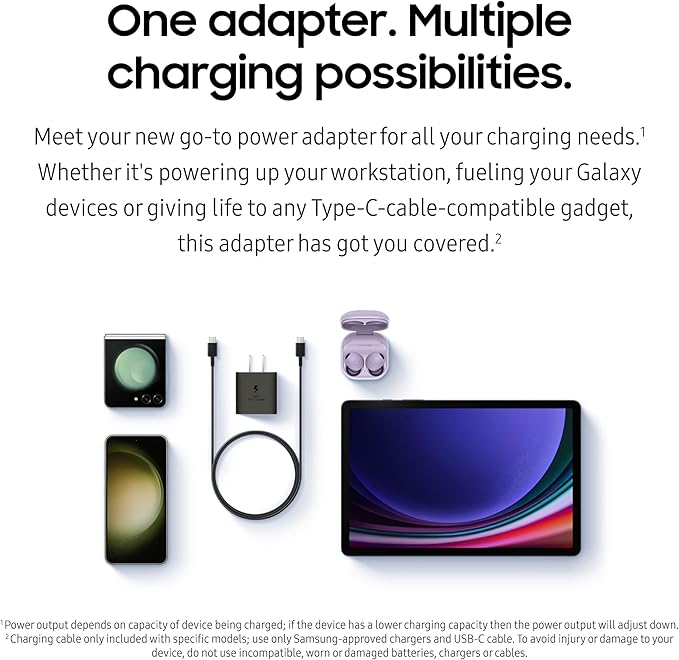 SAMSUNG 25W Wall Charger Power Adapter with Cable, Super Fast Charging, Compact Design, Compatible with Galaxy and USB Type C Devices, White