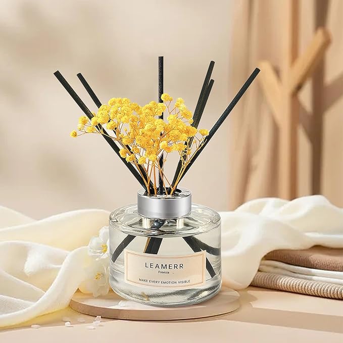 LEAMERR Reed Diffuser Sets Home Fragrance Essential Oil Diffuser Blue Bellflower Scent- 7 oz (210 ml) Fragrance Oil Diffuser for Bedroom Bathroom Home Décor Includes Reed Diffuser Sticks Scented Oils