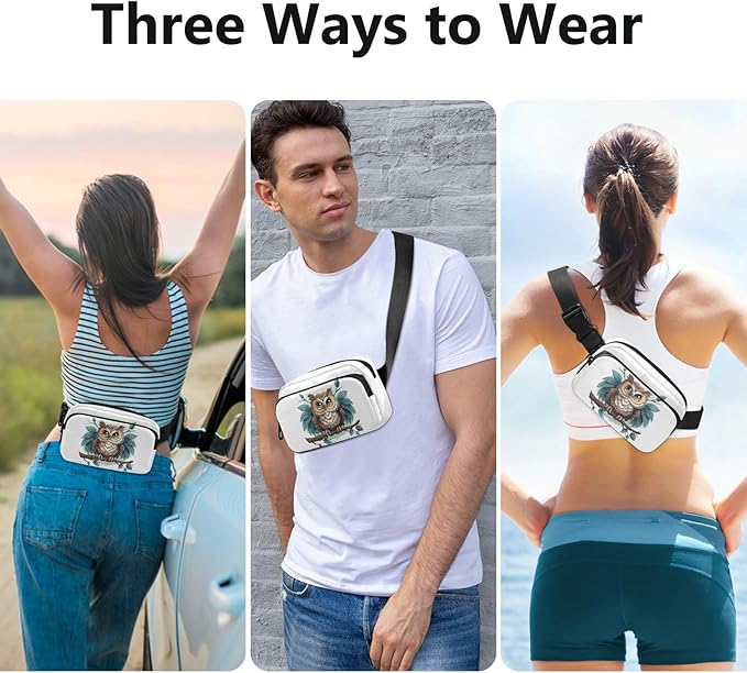 Cute Owl Leafs Branch Fanny Pack for Women Men Water Resistant Fashion Waist Packs with Adjustable Strap Belt Bag for Travel Workout Jogging Hiking 21218844
