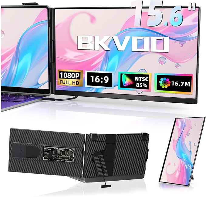 BKVOO Laptop Screen Extender Dual Monitor - 15.6" Portable Monitor Detachable IPS 1080P FHD 85% NTSC Travel Screen USB-C HDMI Port Compatible with Wins Mac Chrome Dex Fits 13-17" Laptops