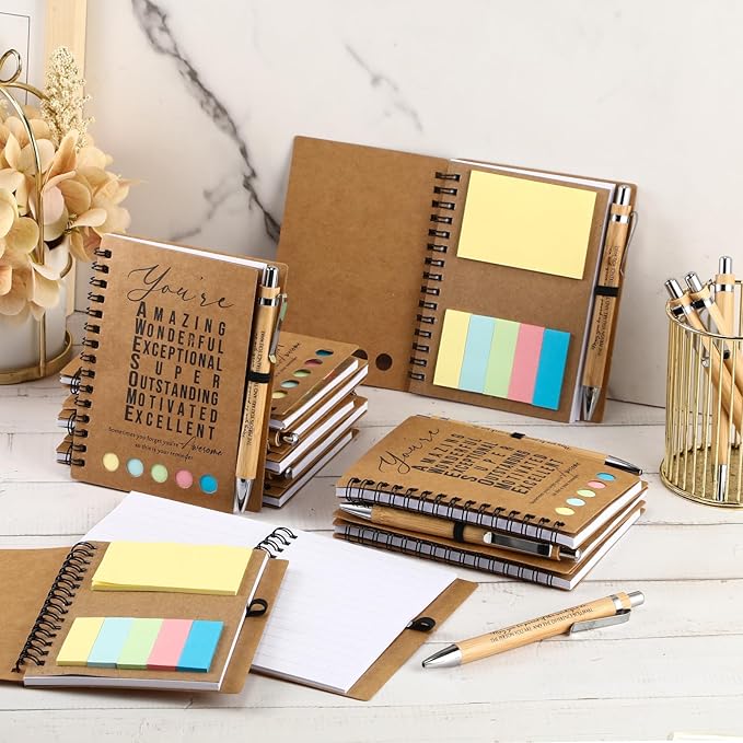 Jetec Inspirational Notebooks Bulk Spiral Notebook with Sticky Notepad Motivational Pens Valentines Day Gifts for for Employee Coworker Nurse Staff Teacher Nurse Volunteer(12 Sets,Amazing)